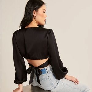 Black Satin Wrap Top